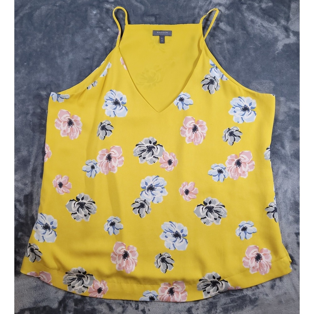 Madison Floral Cami Top‎ Women XL Yellow Excellent Sleeveless V-Neck